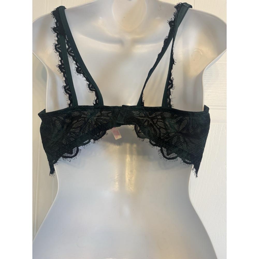 Victoria's Secret PINK Date Pushup Bra Size 34DD‎ Green Plaid Floral Lace - Picture 4 of 10